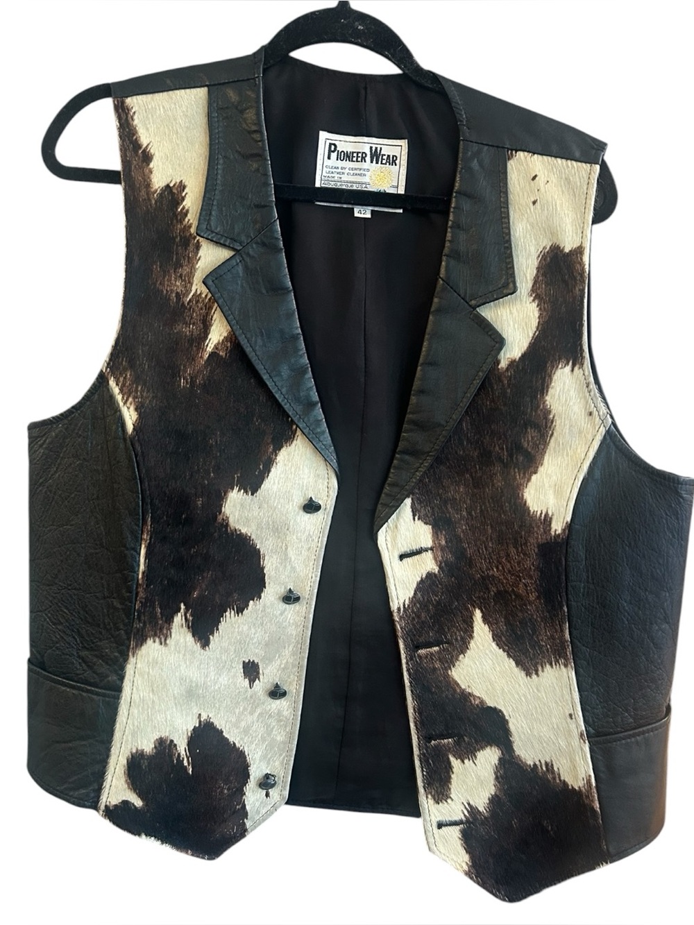 Pioneer Wear Vintage Brown and White Cowhide Leather Vest with Black Trim 42